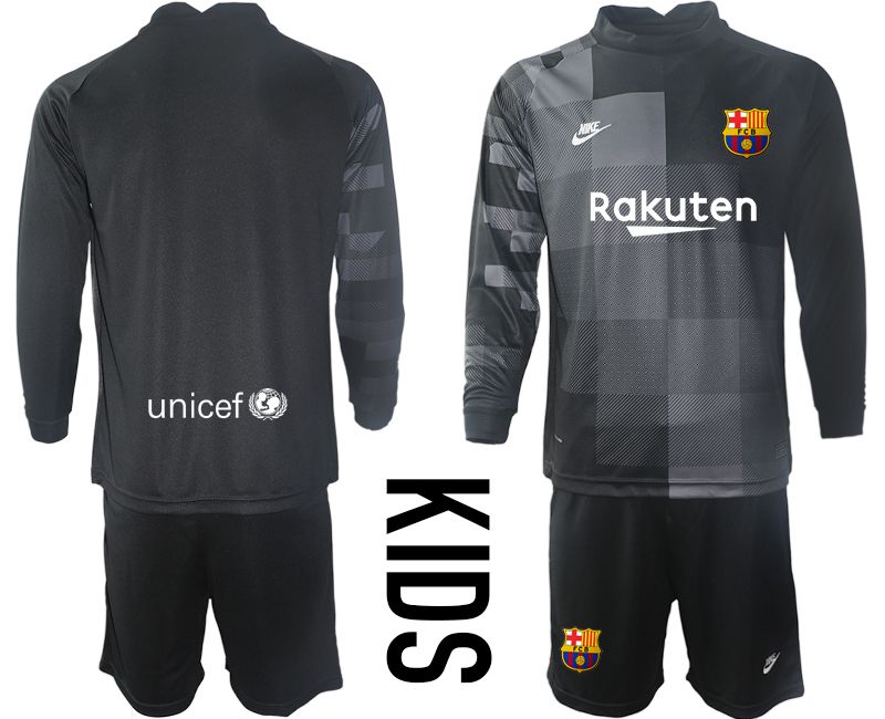 Youth 2021-2022 Club Barcelona black goalkeeper long sleeve blank Soccer Jersey->youth soccer jersey->Youth Jersey